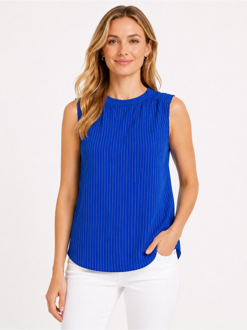 LOFT Outlet Blue Pinstripe Sleeveless Blouse Medium Tie Back Top